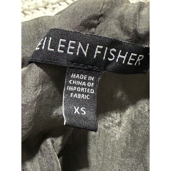 Eileen Fisher Blazer Silk Textured Jacket Womens Sz XS Pewter Open Front Crinkle - Picture 2 of 11